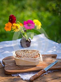 Tasty fresh baked bread photographed in outdoor