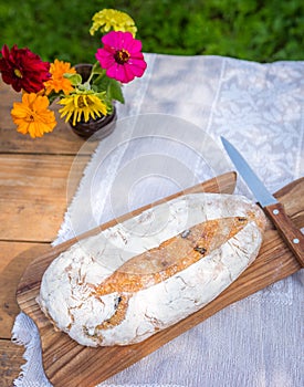 Tasty fresh baked bread photographed in outdoor