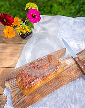 Tasty fresh baked bread photographed in outdoor