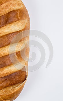 Tasty fresh black and white bread with wheat and flour on a white background