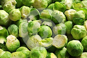 Tasty fresh Brussels sprouts as background