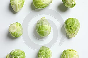 Tasty fresh Brussels sprouts on white background