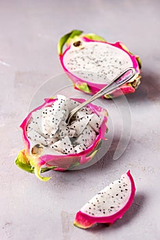 Tasty Fresh Dragon Fruit on Gray Background Exotic Fruit