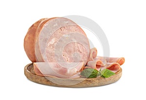 Tasty fresh ham with basil isolated