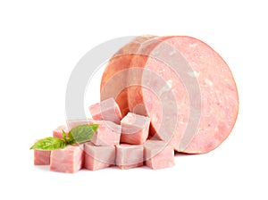 Tasty fresh ham with basil isolated