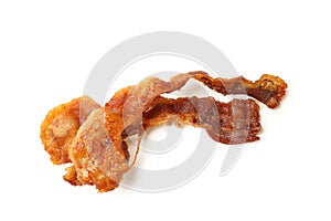 Tasty fried bacon isolated on white background