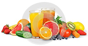 Tasty fruits and juice with vitamins on