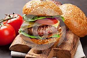 Tasty grilled home made burgers photo
