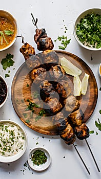 Tasty grilled kebab, charred to perfection on a white backdrop