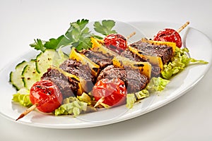 Tasty grilled marinated beef shish kebabs