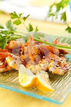 Tasty grilled prawn salad