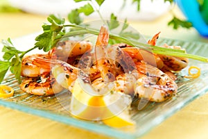 Tasty grilled prawn salad