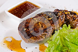 Tasty Grilled Steak Dish with Hot Chili Sauce