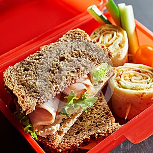 Tasty ham sandwich on wholegrain bread