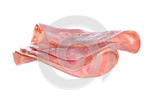 Tasty ham slices isolated on white. Sandwich ingredient