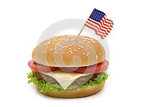 Tasty hamburger with flag