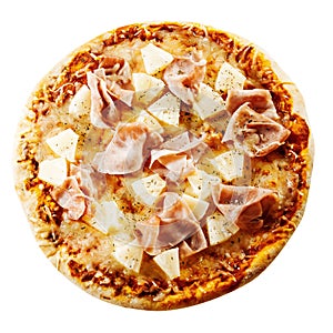 Tasty Hawaiian pizza with ham and pineapple