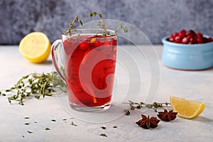 Tasty and healthy cranberry juice cranberry mors with thyme and lemon