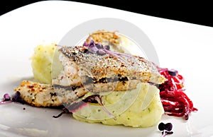 Tasty healthy fish fillet with potato puree