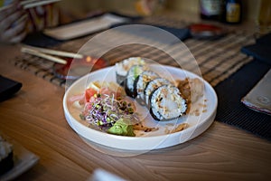 Tasty, healthy, healthy sushi served at a resteraunt dinner