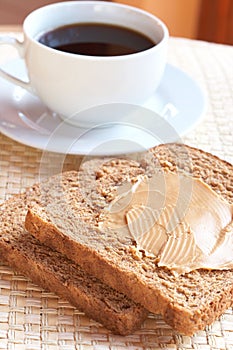 Tasty healthy wholewheat bread and coffee