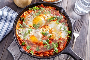 Tasty and Helthy Shakshuka in a Frying Pan.