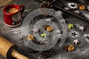 Tasty homemade Christmas cookies are showing a snowman