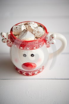 Tasty homemade christmas hot chocolate or cocoa with marshmellows
