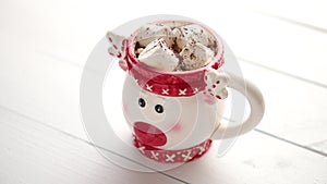 Tasty homemade christmas hot chocolate or cocoa with marshmellows