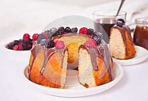 Tasty homemade vanilla bunt cake with berries