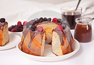 Tasty homemade vanilla bunt cake with berries