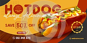 Tasty hot dog banner templates for promotions on the Food menu