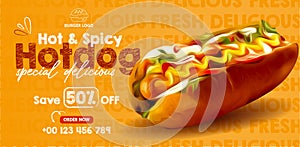 Tasty hot dog banner templates for promotions on the Food menu