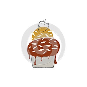 Tasty ice cream in a cup with topping and a strawberry on top. Isolated object, vector illustration.