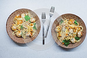 tasty italian homemade pasta with chanterelles