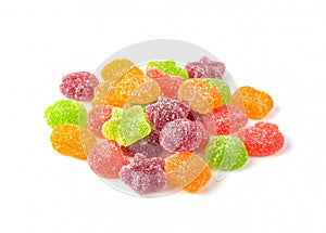 Tasty jelly candies on white background.