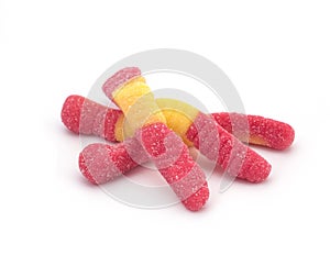 Tasty jelly candies on white background