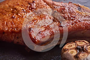 Tasty and juicy steak surrounded by spices. Macro shot