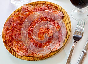 Tasty lacon galician boiled ham on a plate