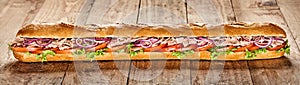 Tasty long tuna and fresh salad baguette