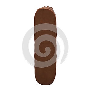 Tasty milky chocolate glazed protein bar isolated on white. Healthy snack, clipping path