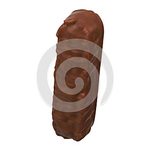 Tasty milky chocolate glazed protein bar isolated on white. Healthy snack, clipping path