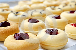 Tasty mini donut dessert homemade bakery with macro close up for food backgrounds