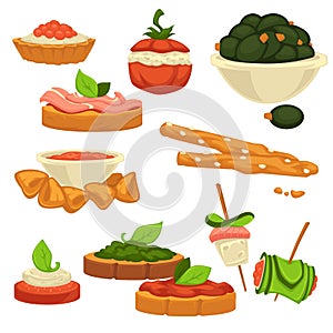 Tasty nutritious snack with vegetables and sauces set