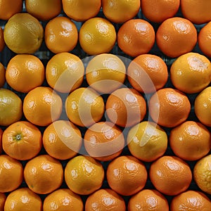 Tasty oranges fruit on display in shop, fresh produce photo