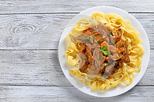 Tasty pasta with beef stroganoff stew