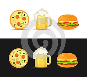 Tasty Pizza, Beer and Hamburger