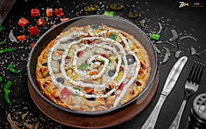 Tasty pizza with creamy topping