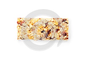 Tasty protein bar on white background