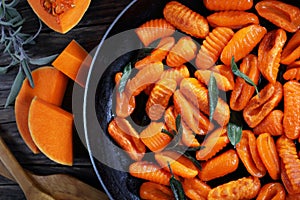 Tasty pumpkin gnocchi fried in butter